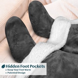 PAVILIA Sherpa Blanket with Sleeves and Foot Pocket Women Men Adult, Fleece Wearable Blanket Sleeved Throw Wrap, Thick Hug Sleep Pod Snuggle Blanket Robe, Cozy Ideas Wife Mom, Dark Gray