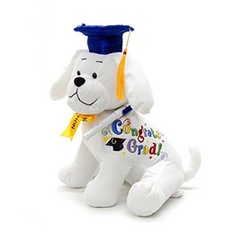 Graduation Autograph Stuffed Dog with Pen, Blue Hat - Congrats Grad! 10.5"