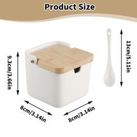 Ziyonix Sugar Bowl, Ceramic Salt Container Condiment Pots Spice Jar Condiment Containers with Bamboo Lid and Ceramic Spoon for Home and Kitchen