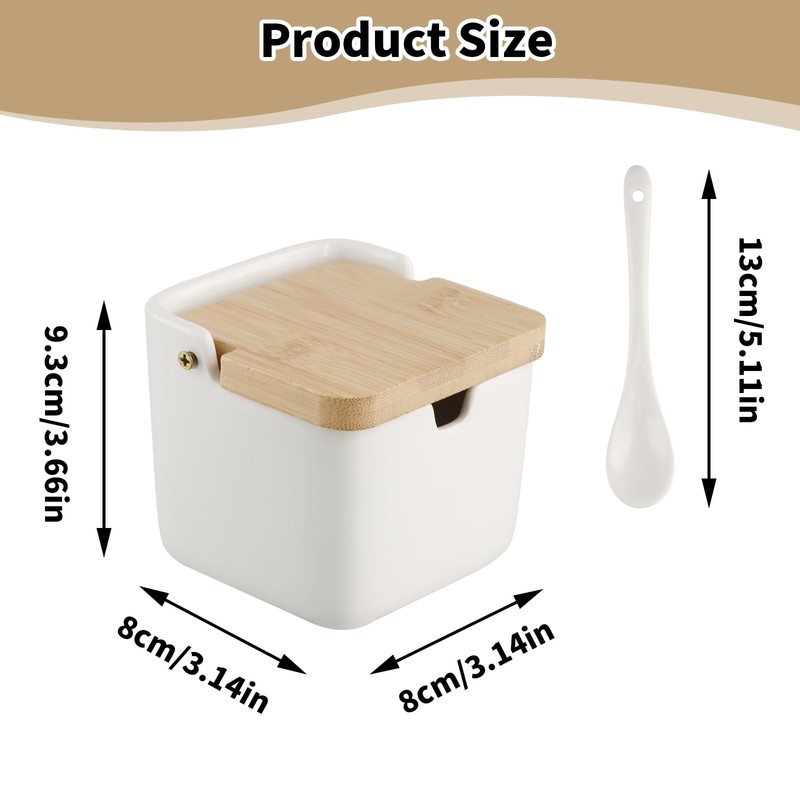 Ziyonix Sugar Bowl, Ceramic Salt Container Condiment Pots Spice Jar