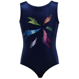 Gymnastics Leotard Stars Lycra Girls' Short-Sleeved Children's Gymnastics Bodysuit Short Sleeve, Velvet in blue / motifs 3