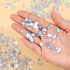 60g Glitter Star Confetti, Full Silver Twinkle Sequins Scatter Star Table Confetti Metallic Foil Stars for Party Wedding Birthday Festival Decorations (Silver 10mm,6mm)