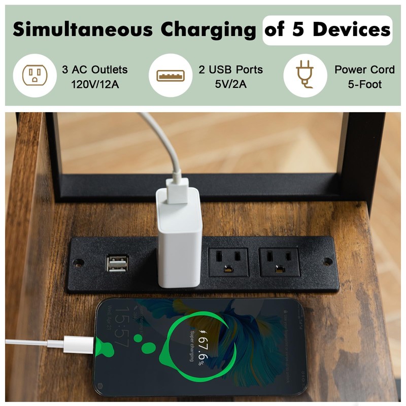 Hadulcet Adjustable C Table with Charging Station, Tiltable Desk C