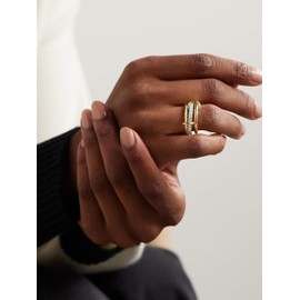 Bopiu Gold Stackable Rings for Women Non Tarnish, 18k Gold Plated Cubic Zirconia Rings, Silver Gold Multi Ring Mixed Metals Stack Rings Set (Gold, 7)