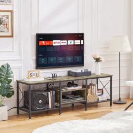 Vecelo TV Stand with Power Outlet Entertainment Media Center for 55/70/85 inch TV Table - Gray, 62 in