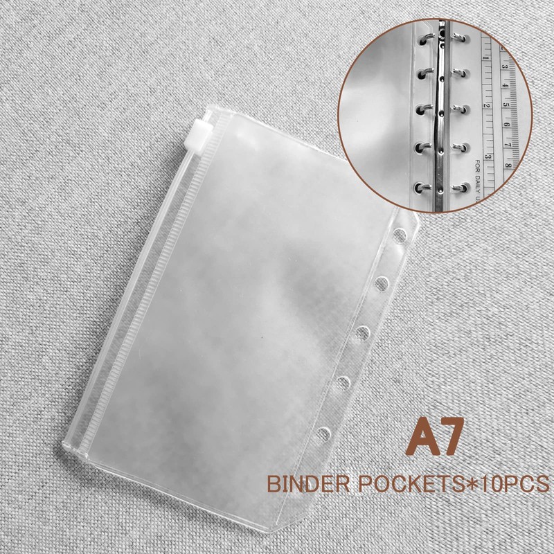 DY.2ten 10 Pack A7 Zipper Binder Pockets, Translucent 6 Hole