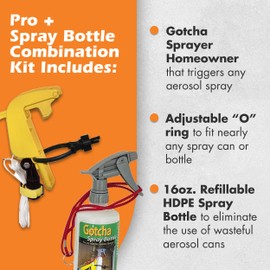 Gotcha Sprayer Pro Combination Kit - Includes a 16oz. Reusable, Multi-Purpose, Eco-Friendly Spray Bottle - USA-Made Pest Control & Cleaning Kit to Easily Spray Hard-to-Reach Areas