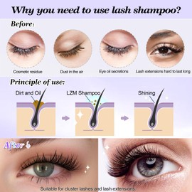 LZM Eyelash Shampoo for Eyelash Extension Eyelash Shampoo 60 ml + Rinse Bottle + Cleaning Brush + 10 Pairs of Eye Pads + Makeup Cleaning Pad Lash Shampoo Set