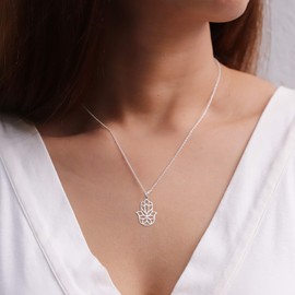 Boma Jewelry Sterling Silver Hamsa Hand Necklace, 18 Inches