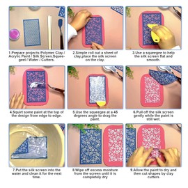 Silk Screen Stencils for Polymer Clay, 3PCS Reusable Silkscreen Print Kit, for Printing on Clay & Other Jewelry Clay Earrings Decoration, Each 6" X 3.8" (1pack of 2)