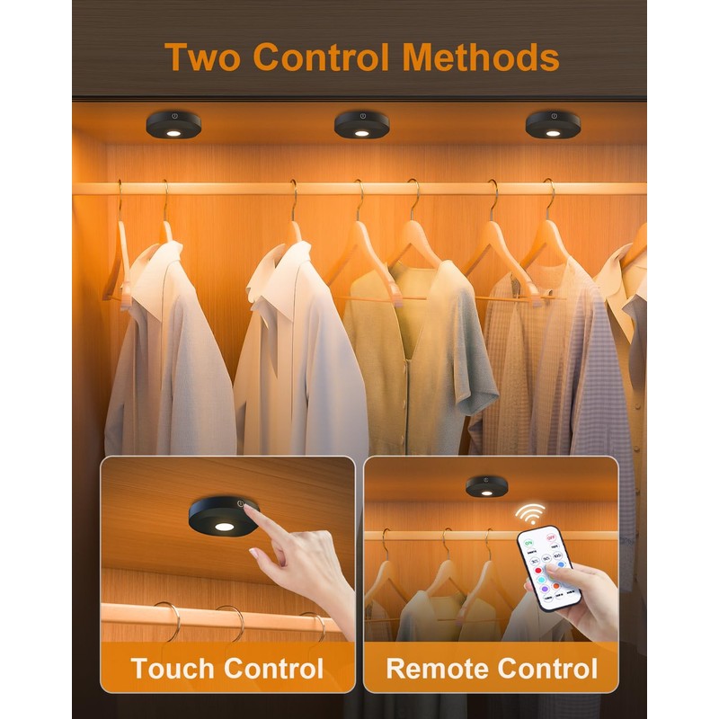 WILLED Under Cabinet Lighting Wireless,RGB Rechargeable Puck Lights with Remote