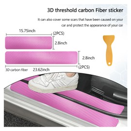 Dickno 4 PCS Car Door Sill Protector, 3D Carbon Fiber Auto Door Entry Edge Guard Protection Trim, Anti-Scratch Threshold Cover Strips, Sill Protection Sticker for Car SUV Truck (Pink)