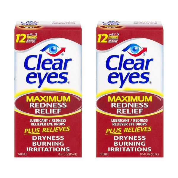 Clear Eyes Maximum Strength Redness Relief, 0.5 Fluid Ounce (2-Pack)