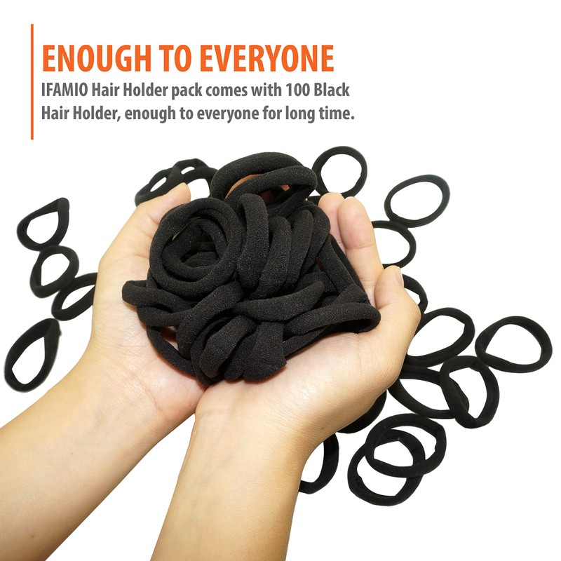100 Pcs Seamless Cotton Thick Black Hair Band No Metal