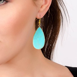 BaubleStar Natural Crystal Healing Birth Stone Statement Drop Earrings for Women Turquoise Teardrop Quartz Dangle Fashion Jewelry 14K Gold Plated
