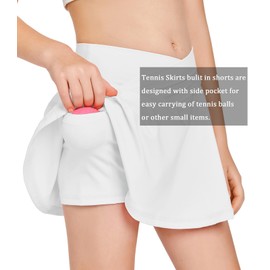 Falda de tenis para niñas con bolsillos, pantalones cortos cruzados de cintura alta, faldas atléticas para entrenamiento, golf, correr, Blanco, 5-6 Años