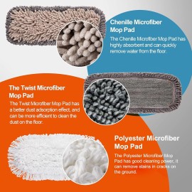 Mops for Floor Cleaning with 3 Different Washable Mop Pads and Extendable 55” 