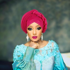 African auto gele Headtie Wedding Party Headpiece Women Head Wraps Muslim Hat (US, Alpha, One Size, rose red)