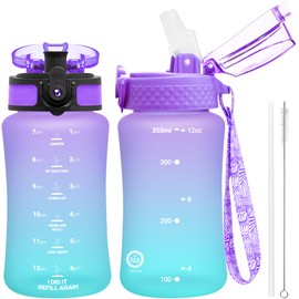 OLDLEY Kids Water Bottle for School, 12 oz (2 lids) BPA-Free Reusable Leak-proof Durable Tritan Plastic Water Bottles with Straw & Chug Lids, Anti-dust Spout Cover (Macaroon)