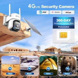 4G LTE Cellular Solar Security Camera Wireless Outdoor, No WiFi surveillance camera,PIR Motion Sensor, Human Tracking, 360° Live View, 2 Way Talk, 2K Color Night Vision, 360 day unlimited data
