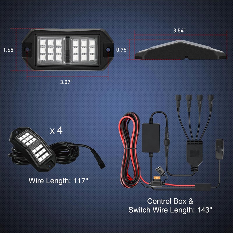 Nilight RGB LED Rock Lights Kit 4 PCS 18LED Wide