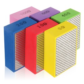 ZORUNNA 6 Pack Diamond Hand Polishing Pads, Diamond Sanding Pads with Foam Backing 60/100/200/400/600/1000 Grit, Sanding Block for Glass Wood Ceramic Marble Metal Tile Tools.