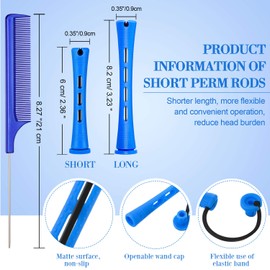 48 Pieces Hair Perm Rods Short Cold Wave Rods Plastic Perming Rods Hair Curling Rollers Curlers with Steel Pintail Comb Rat Tail Comb for Hairdressing Styling Supplies (0.35 Inch, Blue and Dark Blue)