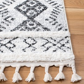 SAFAVIEH Moroccan Tassel Shag Collection Accent Rug - 3' x 5', Ivory & Grey, 2-inch Thick Ideal for High Traffic Areas in Entryway, Living Room, Bedroom (MTS630A)
