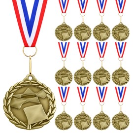 Loetere 12 Pcs Cornhole Fusion Medals Gold Corn Hole Award Medals with Neck Ribbon 2" Corn Hole Trophy Award for Tournaments Prize Field Day Games BBQ Tailgating Family Reunions Cornhole Party Favors