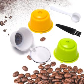 Cápsulas de café recargables reutilizables, paquete de 6 filtros de café Dolce Gusto con cuchara y cepillo, cápsulas de café universales reutilizables, marrón + negro