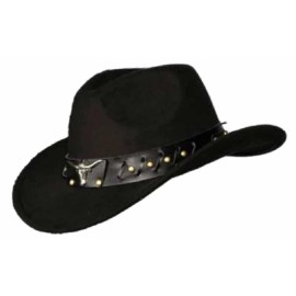 Underwraps Men's Black Western Cowboy Hat with Diagonal Stitch Faux Leather Band Bulls Head