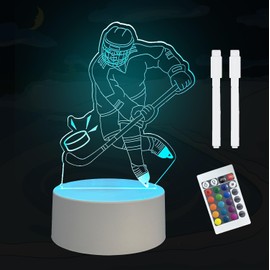 LELYFIT 3D Ice Hockey Lamp with Erasable Pen, with Remote Control, 16 Colour Changing Touch Switch Table Desk Decoration Lamps, a Gift for Family, Friends and Children