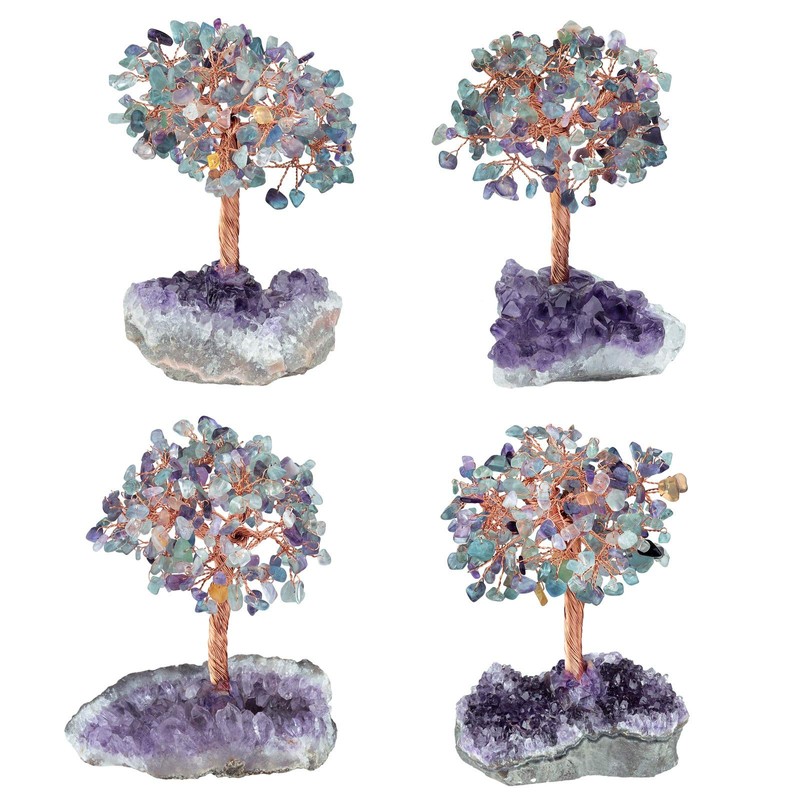 mookaitedecor Natural Fluorite Stone Crystal Tree with Amethyst Cluster Crystal
