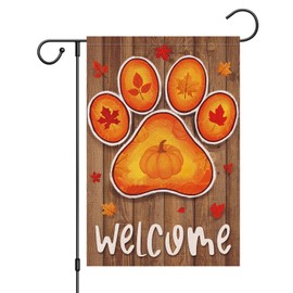 Wodison Dog Paw Fall Garden Flag 12x18 Double Sided Leaves Pumpkin Thanksgiving Welcome Yard Flag for Autumn Decorations