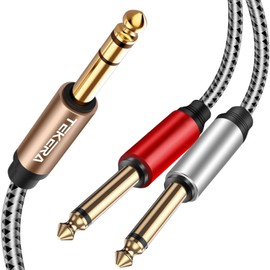 TEKERA 1/4 Inch TRS Stereo to Dual 1/4 Inch TS Cable, Stereo Breakout Y Cable, Nylon Jacket Gold-Plated Plug Splitter, Mono Breakout for Guitar Amplifiers Mixer Speaker, PA3588 (2m)
