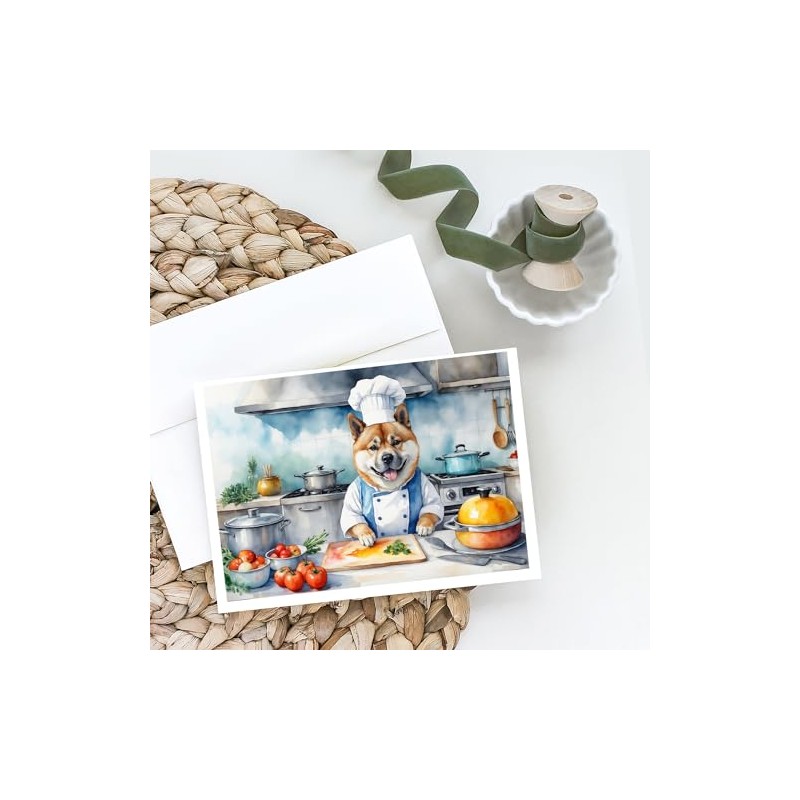 Caroline's Treasures Akita The Chef Greeting Cards Pack of 8