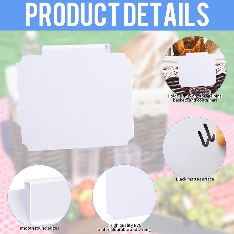 HUSOUE 16PCS Labels for Baskets, Plastic Basket Labels On Writable