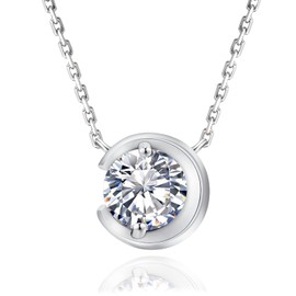 KRKC Diamond Pendant Necklace for Women, Moissanite Bezel Set Solitaire Pendant Necklace in 18K White Gold, Round-cut Lab Grown Diamond, S925 D Color VVS1 Adjustable 16+2 inches Chain Gift for Mom