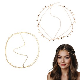 SGQTZDZQ 2 Pieces Head Chain,Gold Headpiece Tassel Bridal Jewelry,Boho Hair Accessories for Women and Girls Daily Prom Makeup