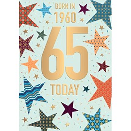 Words 'n' Wishes Male 65th Birthday Card - Happy Birthday Card Age 60 with Born in 1960 Stars Design with Embossed Foil Details - Birthday Card for Men