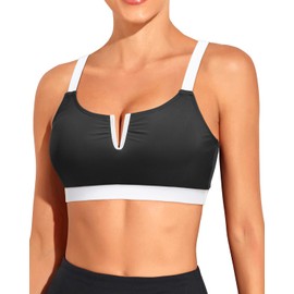 Tempt Me Women Black Bikini Tops V-Wire Bathing Suits Top Padded Swimsuits Tops Only L