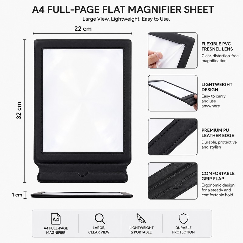 A4 Full Page Magnifier for Reading Small Print – Lightweight