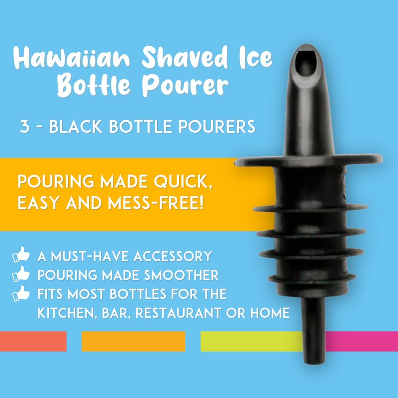 Hawaiian Shaved Ice 3 pack Free Flow Pourers, for Snowcone