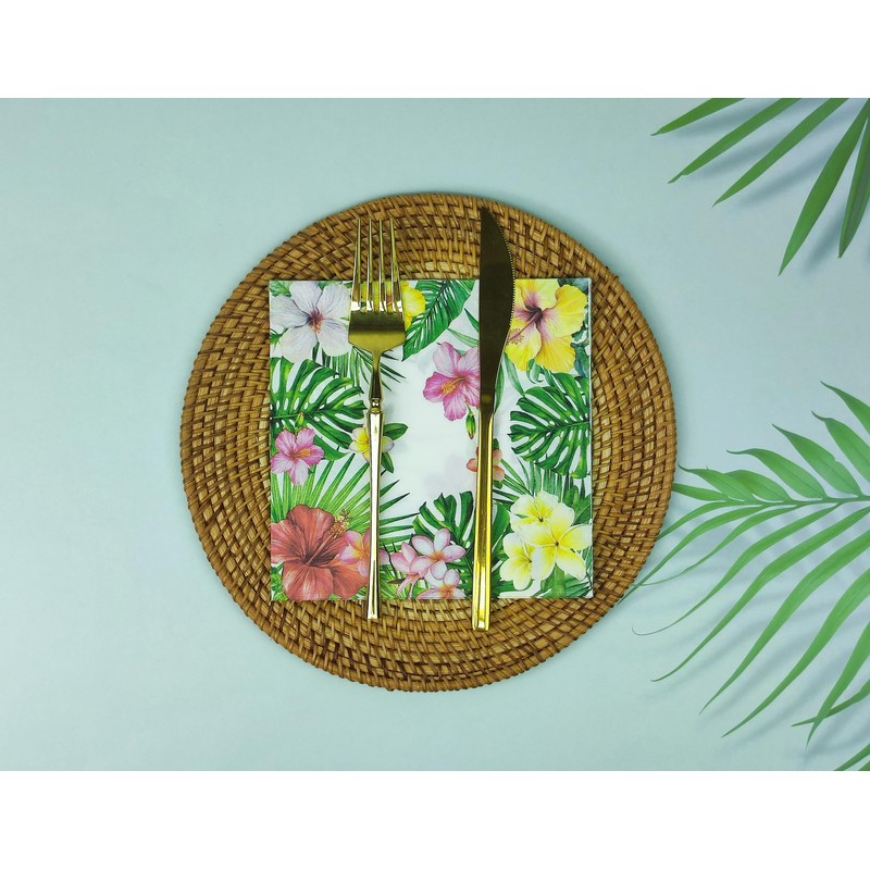 40Pcs Tropical Hibiscus Floral Greenery Paper Napkins, 6.5in