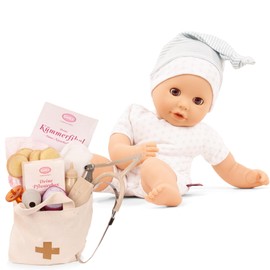 Götz 2516072 Cosy Aquini Baby Be A Doctor Bath Doll - Doll without Hair and Brown Sleeping Eyes - 33 cm Girl Baby Doll in 48-Piece Set