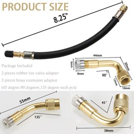 5 Pack Tire Valve Extension, 2Pcs 8.25 Inch Flexible Valve Stem Extenders with Brass 45 90 135 Multi Degree Schrader Tire Valve Stem Extension Adaptor Compatible for RV Bike Motorcycle Car (Black1)