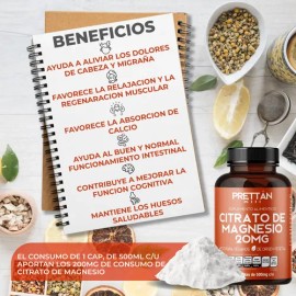 Citrato De Magnesio Prettan Suplemento En Capsulas 500mg Sin Sabor