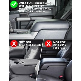 KBH Center Console Armrest Cover for F150 2015-2020, F250 F350 F450 2017-2022, 2018-2023 Expedition, Bucket Seat Only, Anti-Scratch, Black (Not for Other Years)