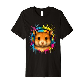 Hamster in Headphones Color Splash – Cute DJ Animal Art Premium T-Shirt