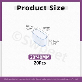 Swpeet 20Pcs 0.8"×1.6" Clear Oval Chair Leg Caps, Floor Protectors, Table Chair Leg Protection Cover, Furniture Leg Caps，Leg Tips Covers, Feet Pads, Feet for Furniture Table Chair